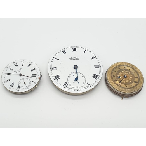 861 - 3 x Pocket Watch Movements.  3.0 , 3.5 and 4.5 cm.