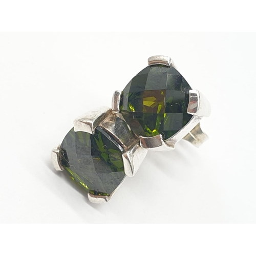 899 - A Stunning set of Moldavite Earrings and Brooch. All silver backed. 8.6g total weight