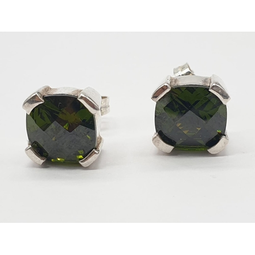 899 - A Stunning set of Moldavite Earrings and Brooch. All silver backed. 8.6g total weight