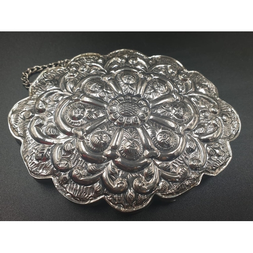 29 - Antique silver mirror with floral engravings, weight 167g and size 11.5x8.5cm
