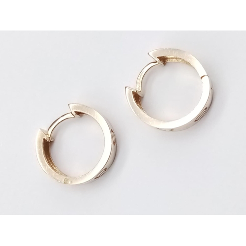 355 - 9CT YELLOW GOLD HOOP CARTIER STYLE EARRINGS , WEIGHT 3.6G