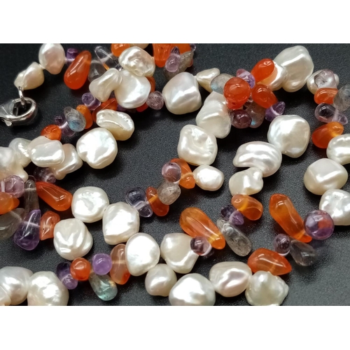 373 - Pearl, carnelian and amethyst necklace, weight 30g and 48cm long approx