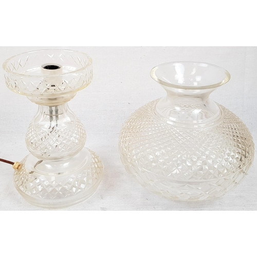 888 - A Vintage Waterford Crystal Two-Piece Electrical Hurricane Lamp. Slight chip damage on first piece m... 