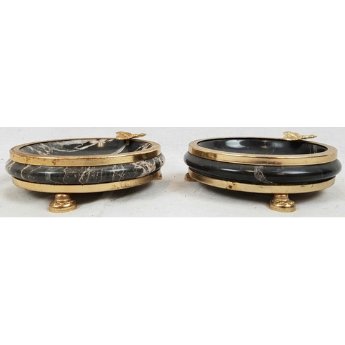 962 - A Pair of Vintage Marble Ashtrays. Black marble with gilded decoration, including leaf cigarette hol... 