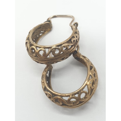 236 - 9ct Filigree hoop earrings. Weighs 3.1g.