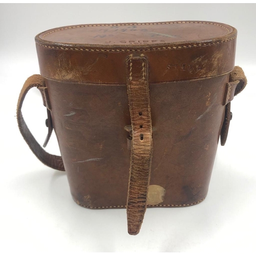 825 - A pair of binoculars leather carrying case by J.Cripps 1916 Probably Army Issue 14x14cms