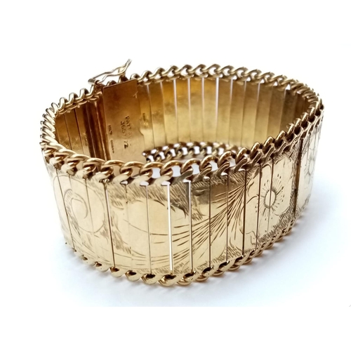 229 - 9ct Gold Articulated Engraved BRACELET. weight 42.4g and 18cm long approx