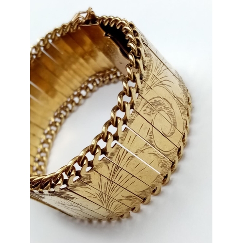 229 - 9ct Gold Articulated Engraved BRACELET. weight 42.4g and 18cm long approx