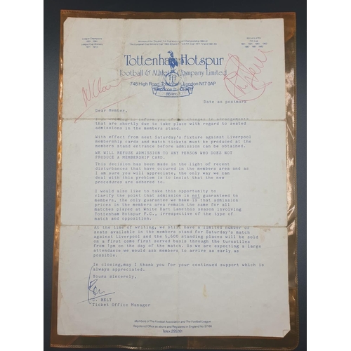 244 - A  LETTER ON TOTTENHAM HOTSPURS HEADED PAPER AND SIGNED BY NICO CLAESEN AND DAVID HOWELLS FROM THE 1... 