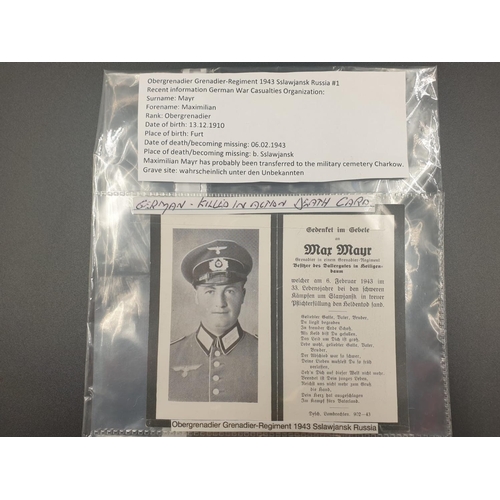 679 - 3 WW2 German Army Death Cards. All encapsulated in plastic, in good condition. Full English translat... 