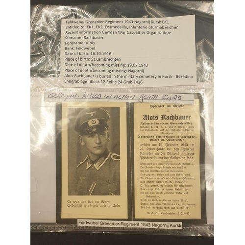 679 - 3 WW2 German Army Death Cards. All encapsulated in plastic, in good condition. Full English translat... 