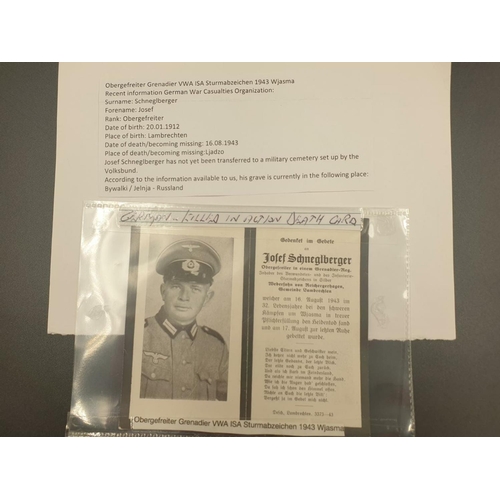 679 - 3 WW2 German Army Death Cards. All encapsulated in plastic, in good condition. Full English translat... 