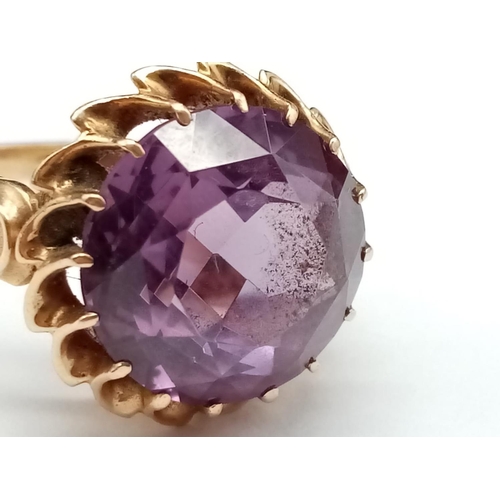 925 - 14ct Gold Large Amethyst Ring. The stone measures 15mm x 15mm with a Beautiful Zinnia cut.  Ring siz... 