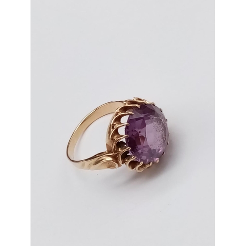 925 - 14ct Gold Large Amethyst Ring. The stone measures 15mm x 15mm with a Beautiful Zinnia cut.  Ring siz... 