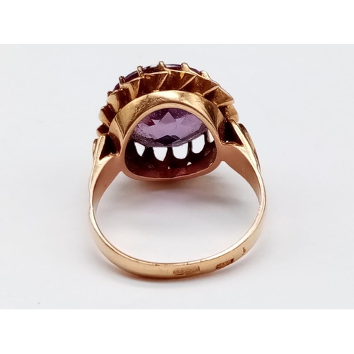 925 - 14ct Gold Large Amethyst Ring. The stone measures 15mm x 15mm with a Beautiful Zinnia cut.  Ring siz... 