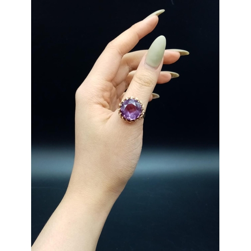 925 - 14ct Gold Large Amethyst Ring. The stone measures 15mm x 15mm with a Beautiful Zinnia cut.  Ring siz... 