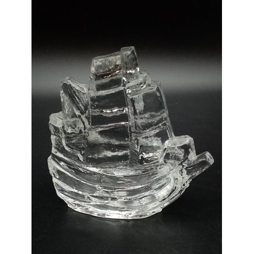 928 - A Pukeberg Glass Ship! 12x 13cm