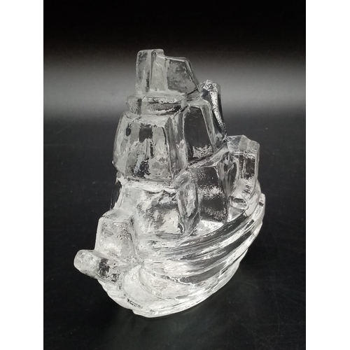 928 - A Pukeberg Glass Ship! 12x 13cm