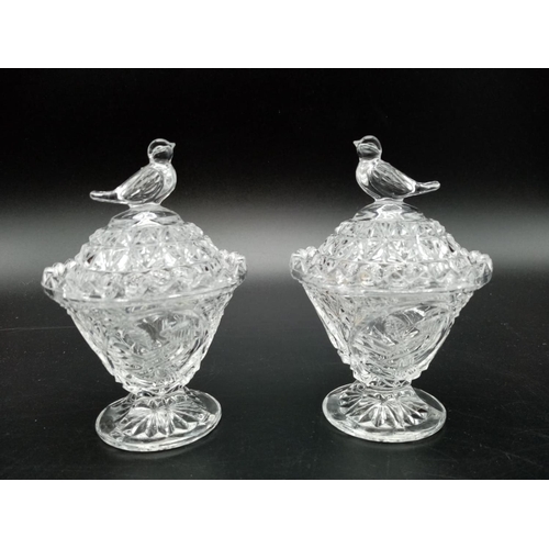 929 - Pair of West German Miniature Crystal Glass Vases. Beautifully decorated with Bird ornament handles.... 