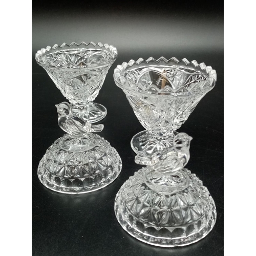 929 - Pair of West German Miniature Crystal Glass Vases. Beautifully decorated with Bird ornament handles.... 