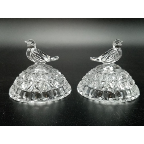 929 - Pair of West German Miniature Crystal Glass Vases. Beautifully decorated with Bird ornament handles.... 