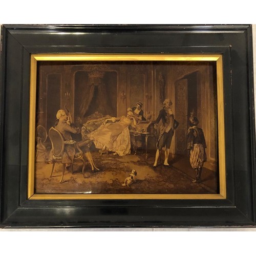 303 - A Victorian Oleography Print Depicting Masters and Servants. In original frame 34 x 28cm.