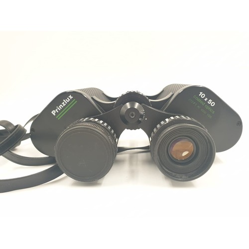 481 - A Pair of Prinzlux Binoculars, 10 x 50, with case - And a Japanese Super Paragon Auto Zoom Lens, wit... 