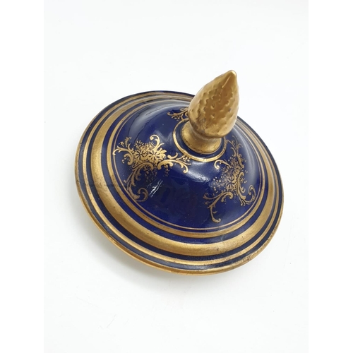 196 - A Coalport Porcelain Vase and Cover. Stunning Gilt and Cobalt Blue with a Hand-painted Scene of Duno... 