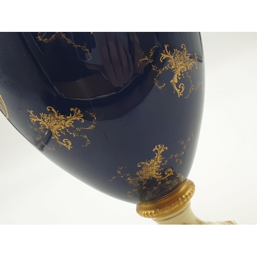 196 - A Coalport Porcelain Vase and Cover. Stunning Gilt and Cobalt Blue with a Hand-painted Scene of Duno... 