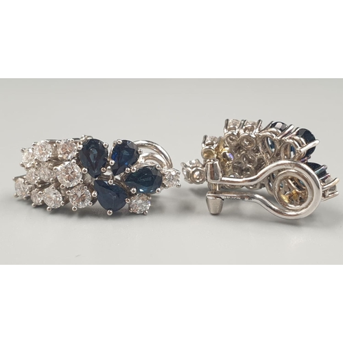 199 - Pair of Top Quality 18K White Gold, Diamond and Sapphire Earrings. 9g total weight. Over 3 carats in... 