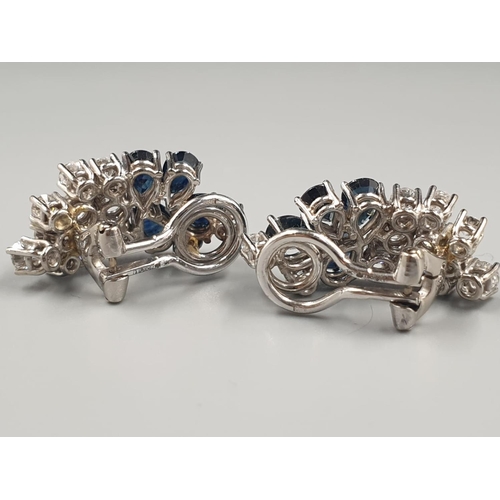 199 - Pair of Top Quality 18K White Gold, Diamond and Sapphire Earrings. 9g total weight. Over 3 carats in... 