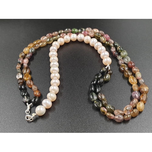 210 - 389cts Pearl and multigemstone necklace 57cm