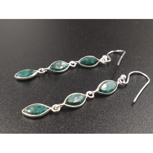 224 - 28 inches long Marquise shape emerald necklace in 925 silver with matching dangler earrings