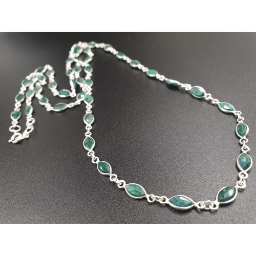 224 - 28 inches long Marquise shape emerald necklace in 925 silver with matching dangler earrings