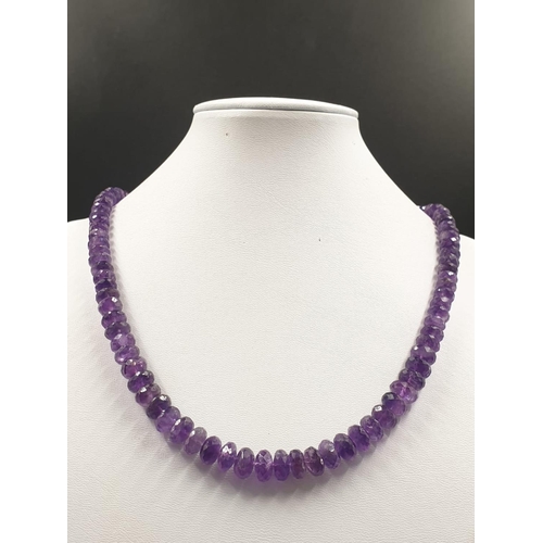 238 - 240cts , 7mm-8mm Amethyst Gemstone Necklace With Amethyst clasp in sterling silver