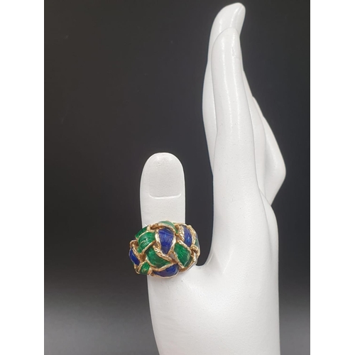 242 - 18k Gold, and Enamel Ring by Kuchinski.
16.4g total weight. Size N