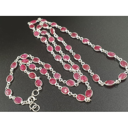 357 - Ruby Gemstone Long Chain necklace 28 inches with dangler earrings