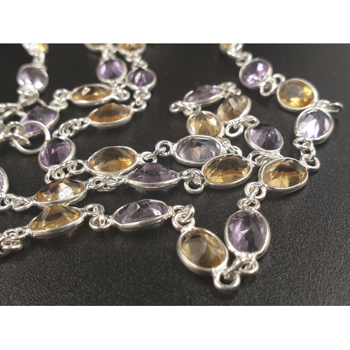 385 - Amethyst and Citrine 28 inches Long necklace in 925 silver, Gemstone size 6mm x 4mm