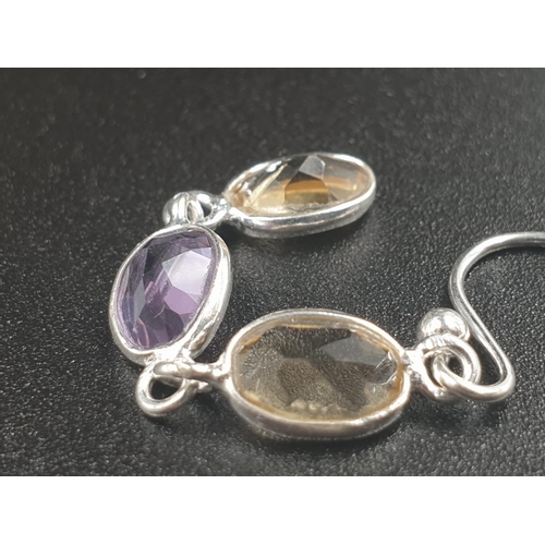 385 - Amethyst and Citrine 28 inches Long necklace in 925 silver, Gemstone size 6mm x 4mm