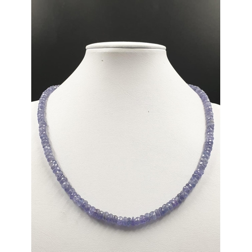 413 - 138cts tanzanite gemstone necklace with blue sapphire clasp in sterling silver 45cm