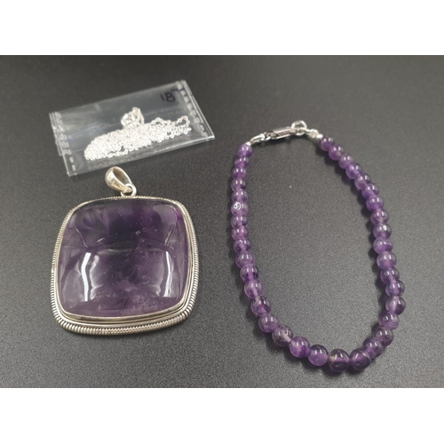 491 - A collection of cabochon Amethyst gemstone pendant and bracelet