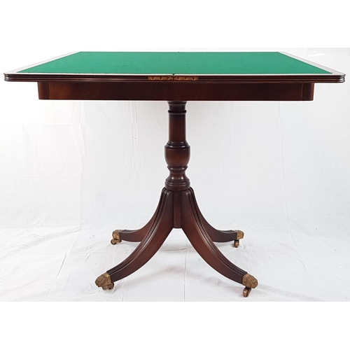 149 - A NICELY PRESENTED REPRODUCTION VICTORIAN OPENING CARD TABLE WITH AN IMMACULATE GREEN BAIZE PLAYING ... 