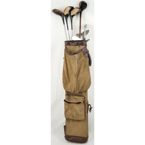 197 - A VINTAGE GOLF BAG CONTAINING 8 CLUBS OF VARIOUS AGES INCLUDING 5 WOODEN AND HICKORY SHAFTED 2