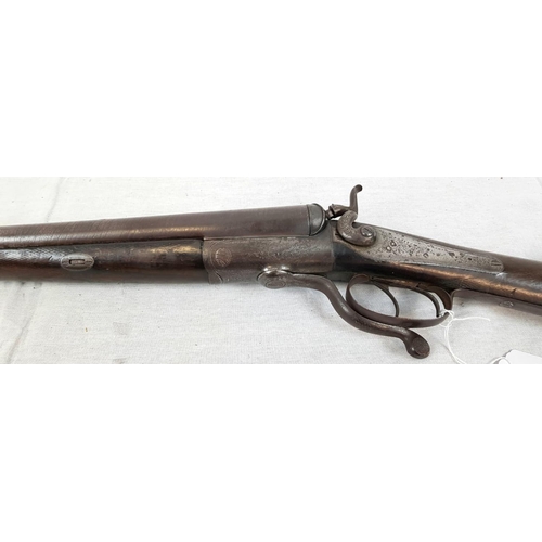 50 - A DEACTIVATED DOUBLE BARRELLED SHOTGUN CIRCA 1860 FROM GRAHAMS OF INVERNESS . ONE HAMMER IN NEED OF ... 