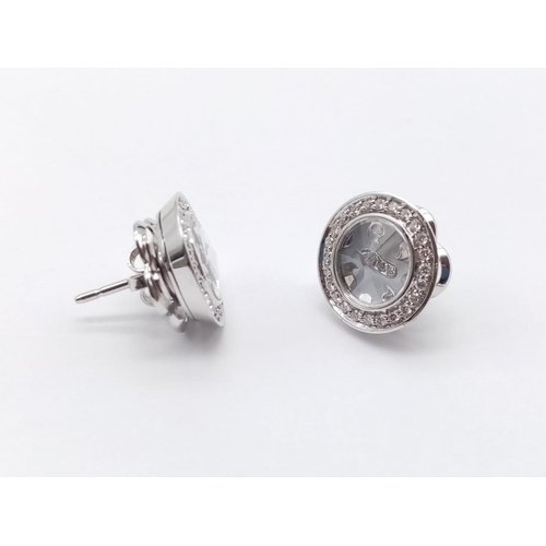 356 - A PAIR OF 18CT WHITE GOLD AND DIAMOND EARRINGS. ITALIAN DESIGN. 8.4gms