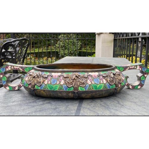 76 - A Very large late 20th century rare Russian twin handled silver enamel centrepiece bowl. 
Aprrox 3.2... 