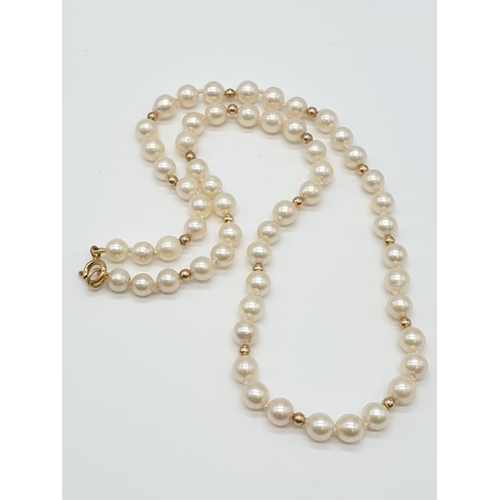 708 - Cultured Pearl 9ct Gold NECKLACE.  23.5g   42cm