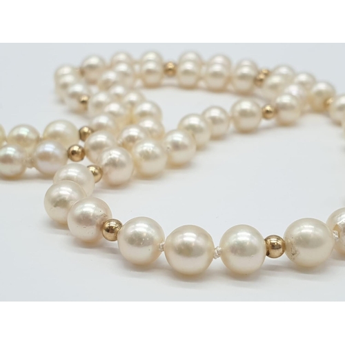 708 - Cultured Pearl 9ct Gold NECKLACE.  23.5g   42cm