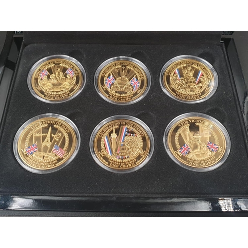 744 - WW2 VE day 70th anniversary 6 golden coin collection unopened in capsules in presentation box