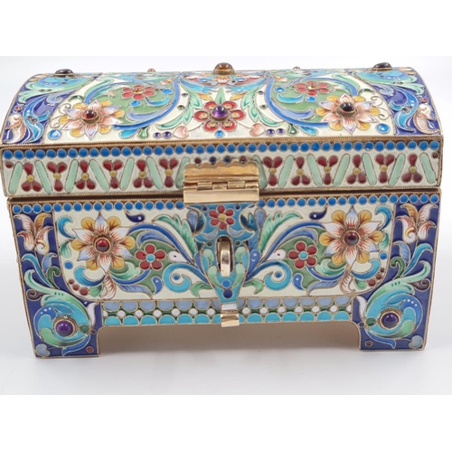 276 - An Antique Russian Silver-Gilt and Enamel Trinket Box. Of Rectangular form with hinged lid and hinge... 